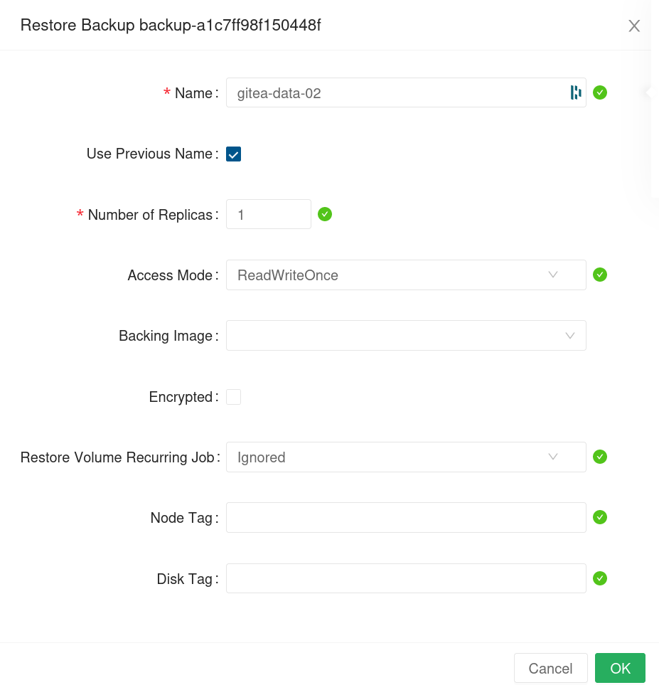 Configure restored volume