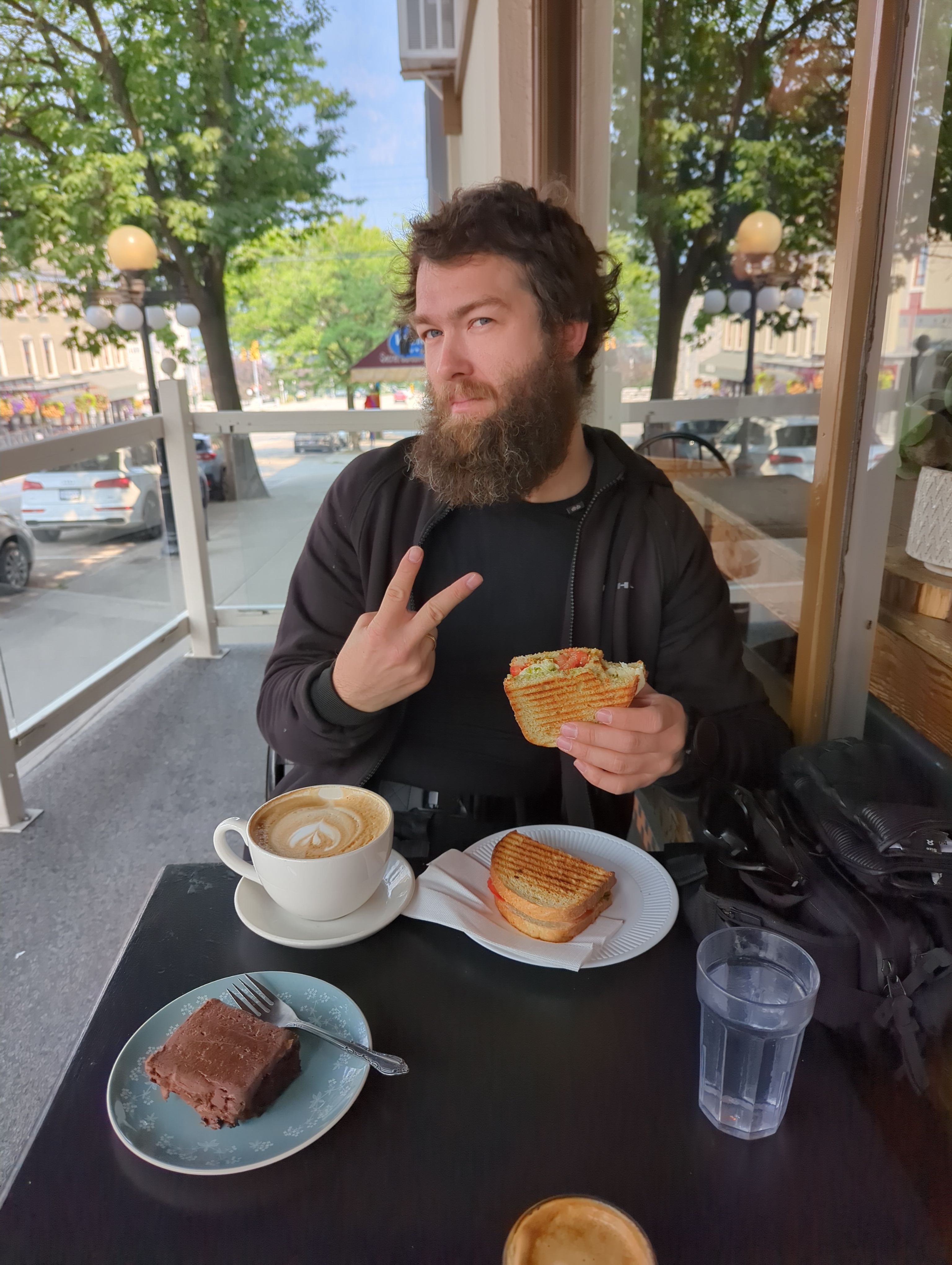 Me, eating a panini and drinking coffee at the John Ward coffee shop.