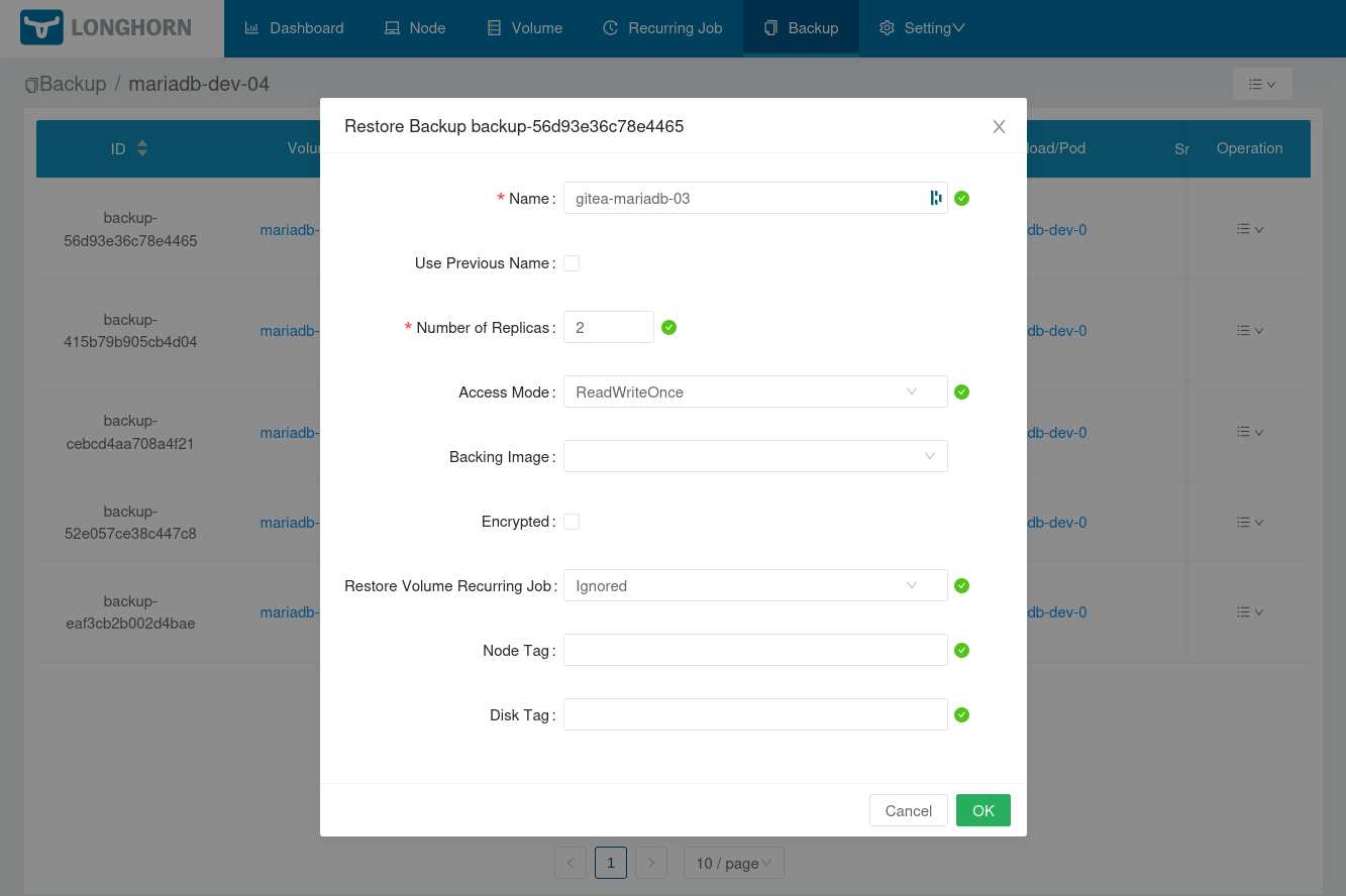 Create New Volume from Backup