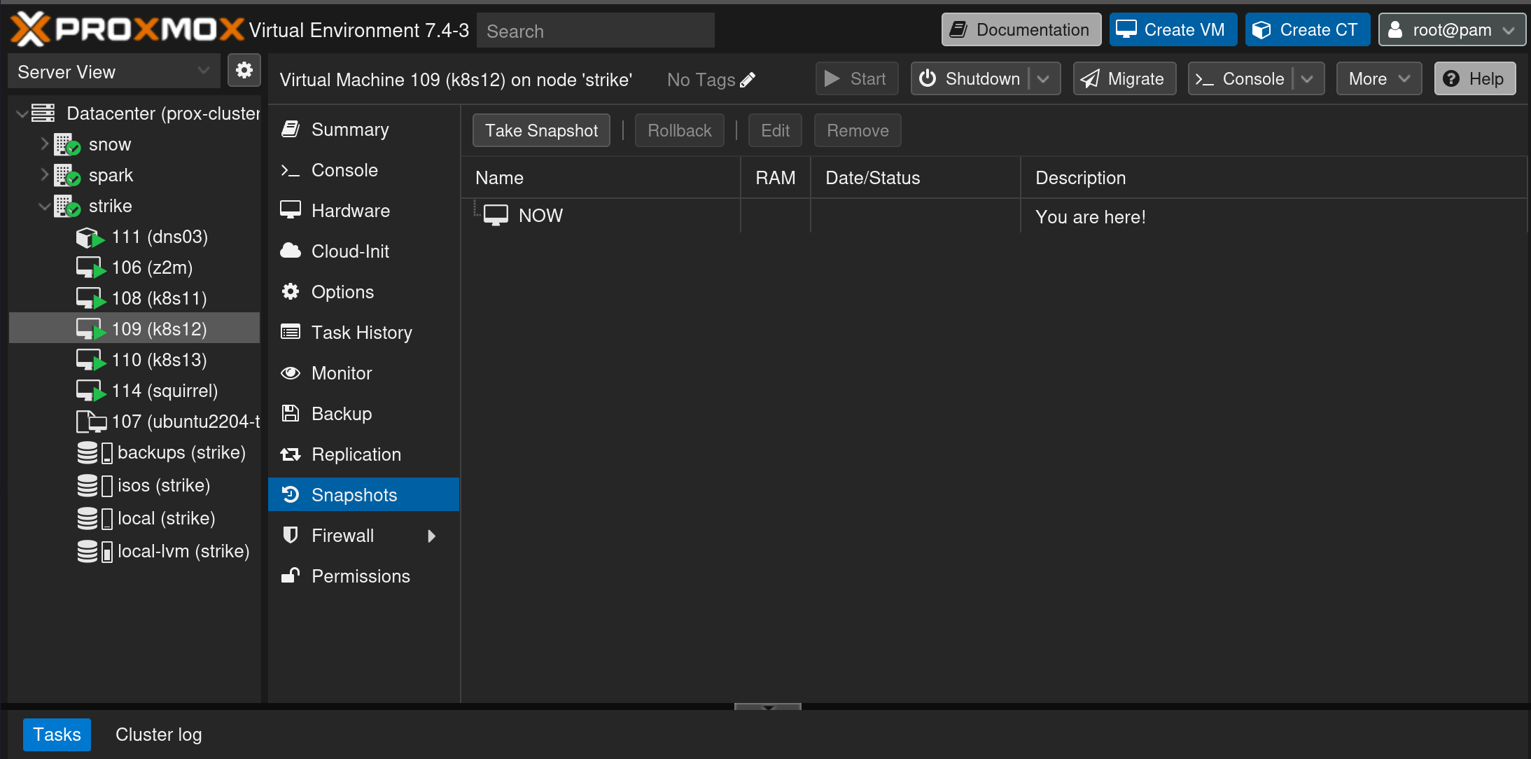 creating a snapshot of the VM we are about to modify