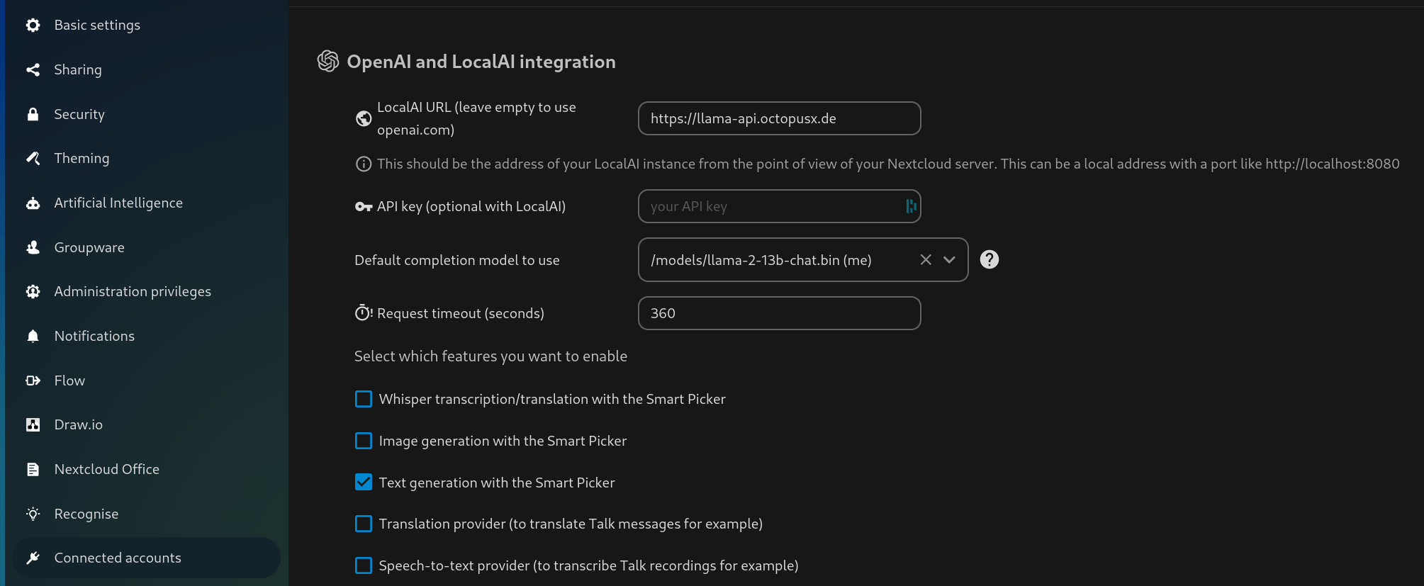 working nextcloud local ai config